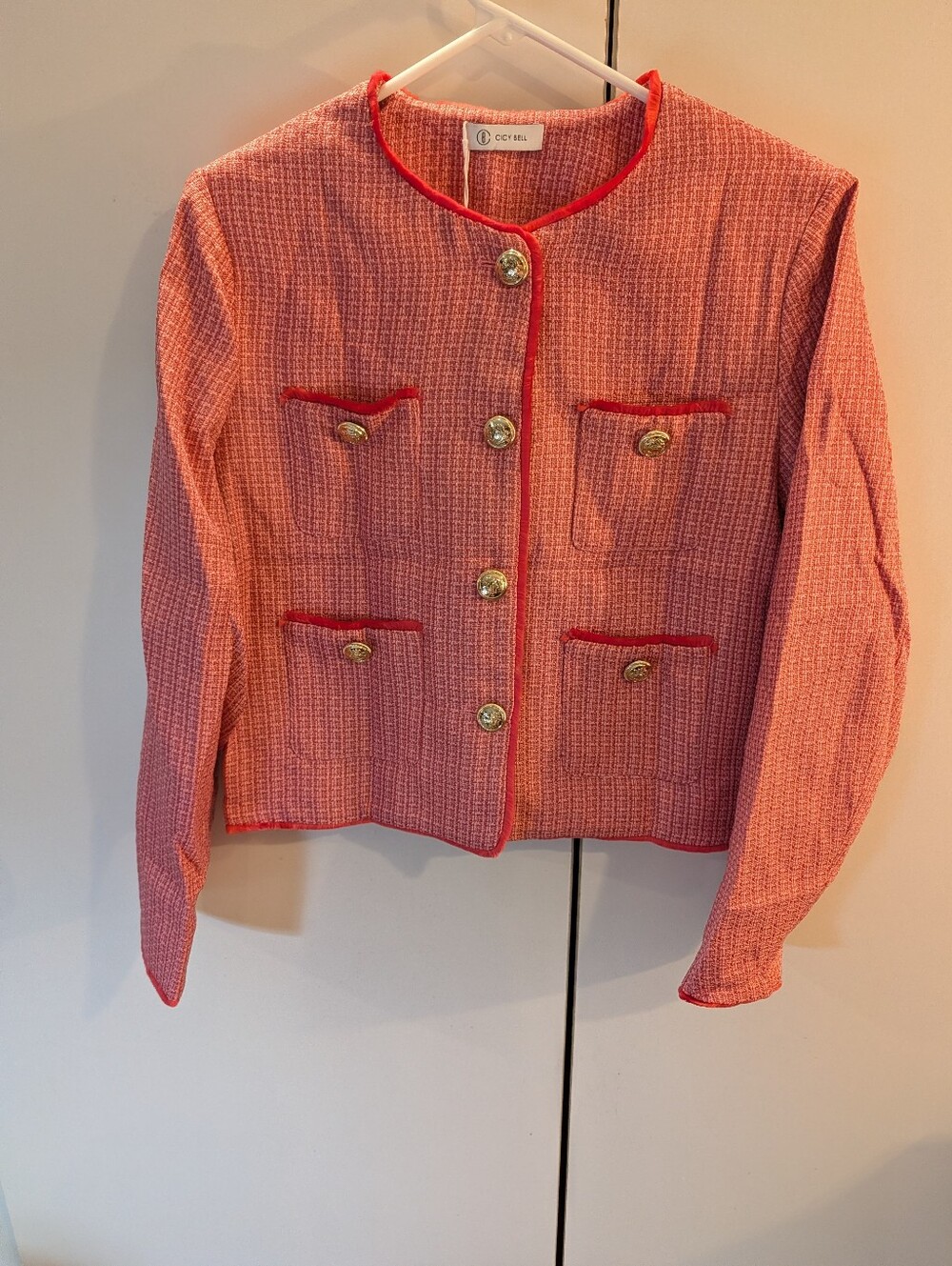 Cicy Bell Woman's Small Pink Tweed Button-Front Women's Jacket NWT